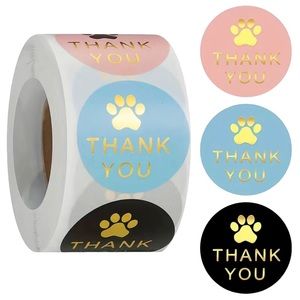 S2 Stickers 1" Thank You 500ct Paw Print 3-Colors Labels
